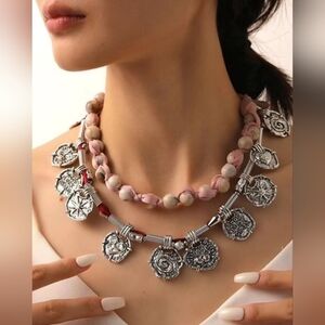 ZARA NEW WOMAN PACK OF 2 WOVEN NECKLACES WITH METAL PIECES SILVER  4548/…